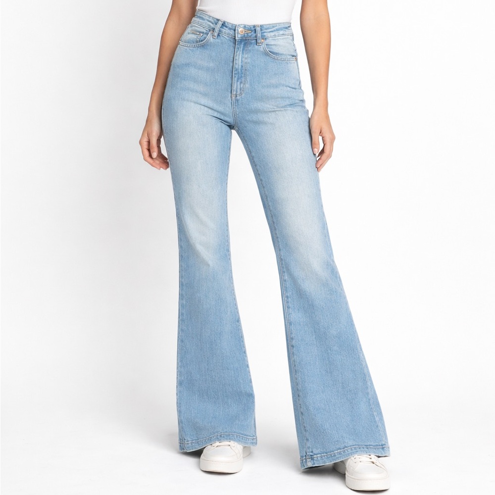 Rollas Jeans 24 Organic Cotton Flare Wide Leg High Rise Waist Denim Light‎ Retro